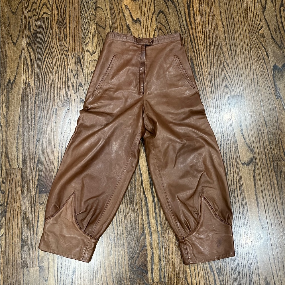 Vintage Real Leather Cropped Pants Brown Women’s Size IT 38